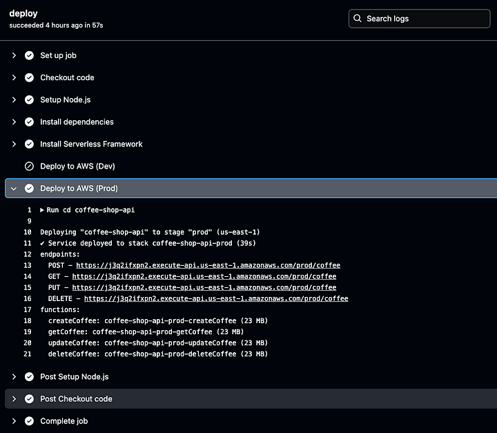 Detailed logs of a specific build run to review for errors or success.