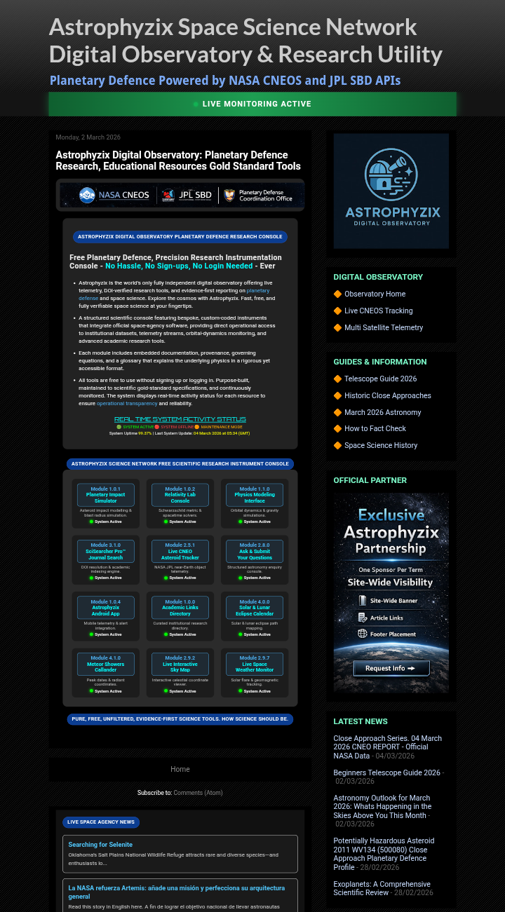 Astrophyzix Digital Observatory and Planetary Defence Research Console