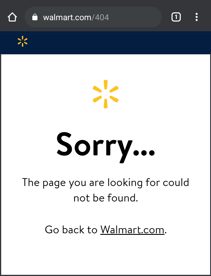 Screen shot of wallmart.com 404 page