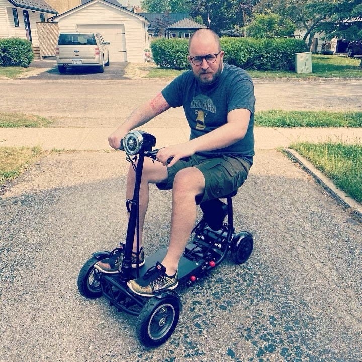 My new electric scooter that I use to get around.