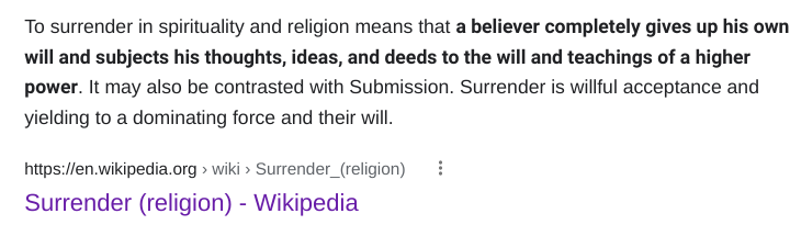 clip showing a misleading Wikipedia definition of ‘surrender’ that equates it with submission