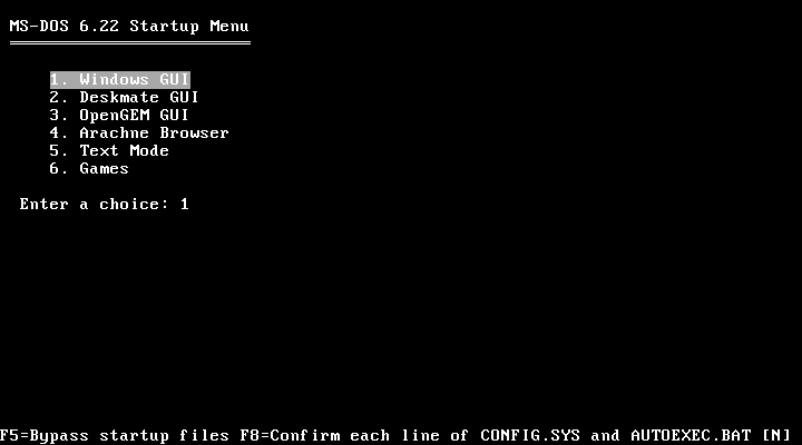 Example menu system in DOS. This was not the menu I created.