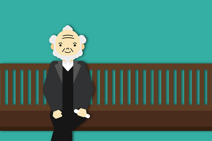 A graphic of Senator McMaster sitting on a bench. Teal background colour.