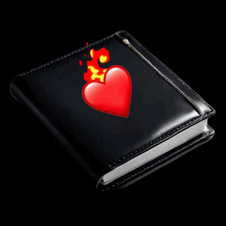 Love is on the Mantle, Black Book with heart flame, Tavarus Blackmonster