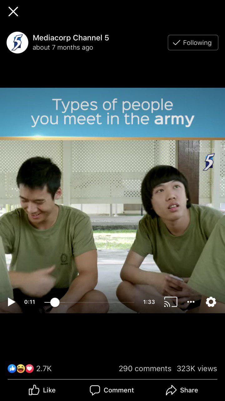 Mediacorp Channel 5 Facebook post about a short scene from a show aired recently on TV — “Ah Boys To Men”
