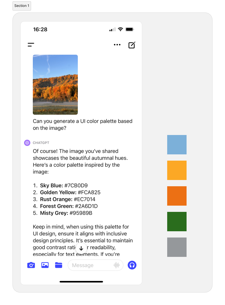 ChatGPT created a UI color palette based on a photo