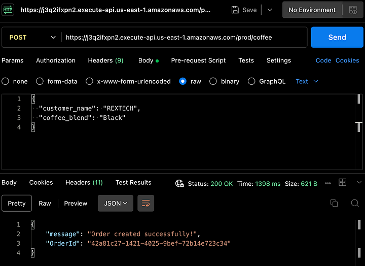 Testing the POST method using Postman.