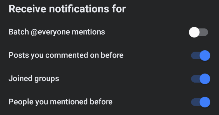 Shows “Receive Notifications For” settings