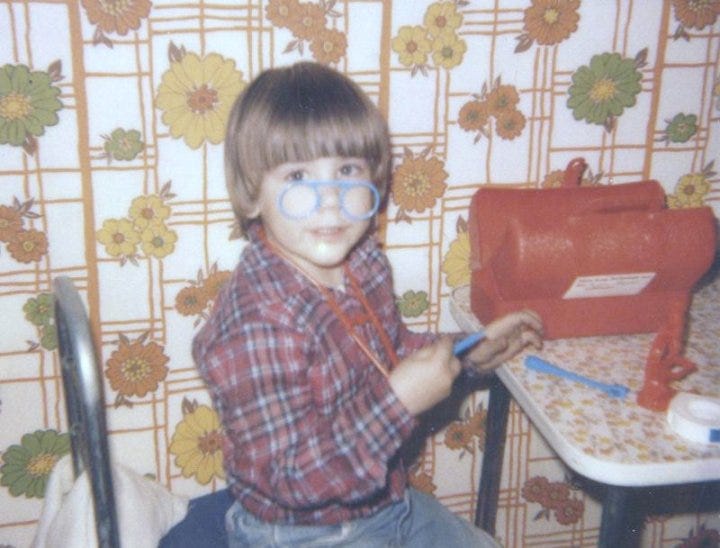 5 year old me with my toy doctor’s kit, a man of many careers and ambitions