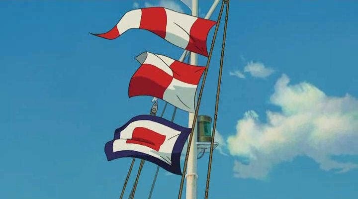 three different signal flags for a boat