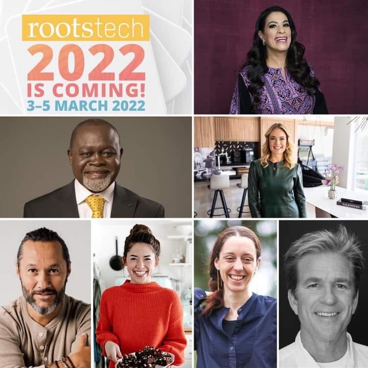 Collage of 7 people and RootsTech logo