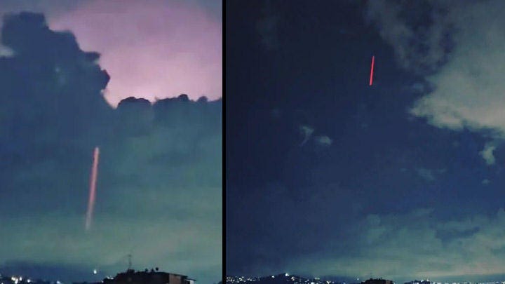 Strange red lightning falls from the sky during a storm in Caracas Ven