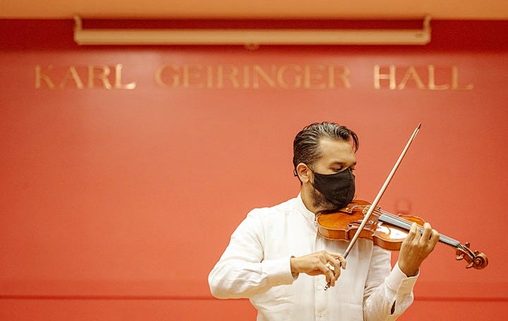 “The violin is the mirror,” Vijay Gupta said after performing at UCSB Karl Geiringer Hall. “It keeps me honest in a way nothing else can.”