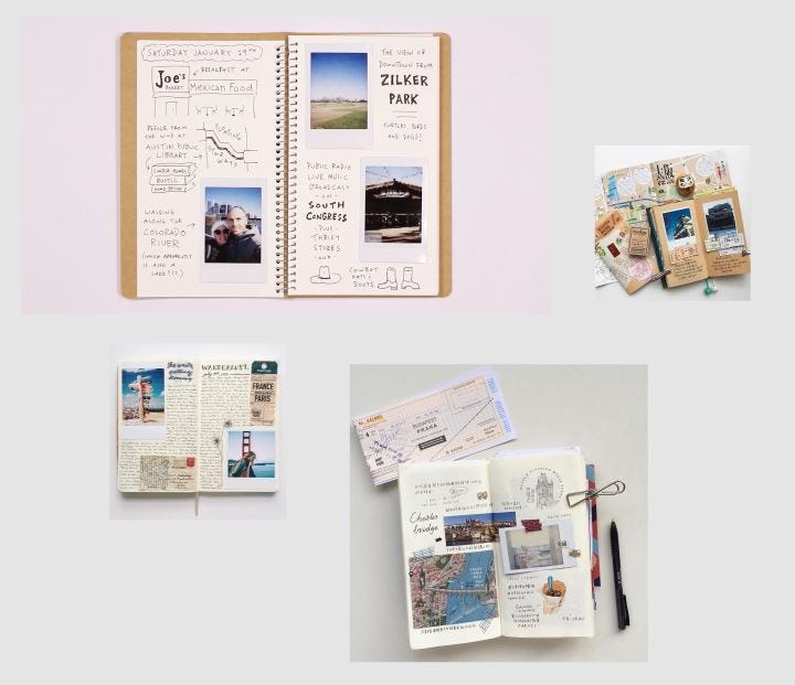 mood board of travel journals
