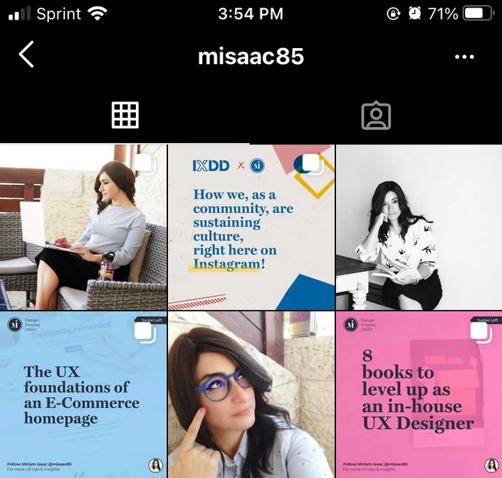 Screenshot of Miriam Isaac’s Instagram page