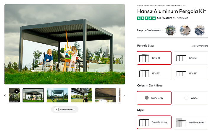 Hansø Aluminum Pergola Kit Reviews — size variations