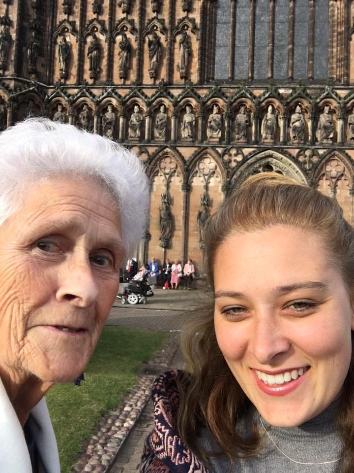 Another selfie with granny outside the cathedral