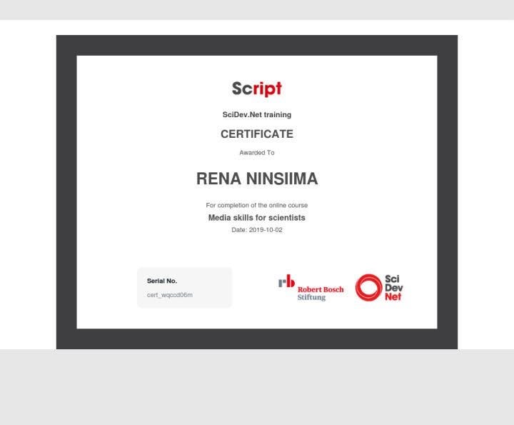 Rena’s Certificate in Science Communication
