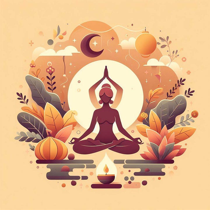 An image representing the mental and emotional benefits of yoga, illustrating mindfulness, stress reduction, emotional regulation, improved focus, and self-awareness, integrated with yoga postures, breathing techniques, and meditation