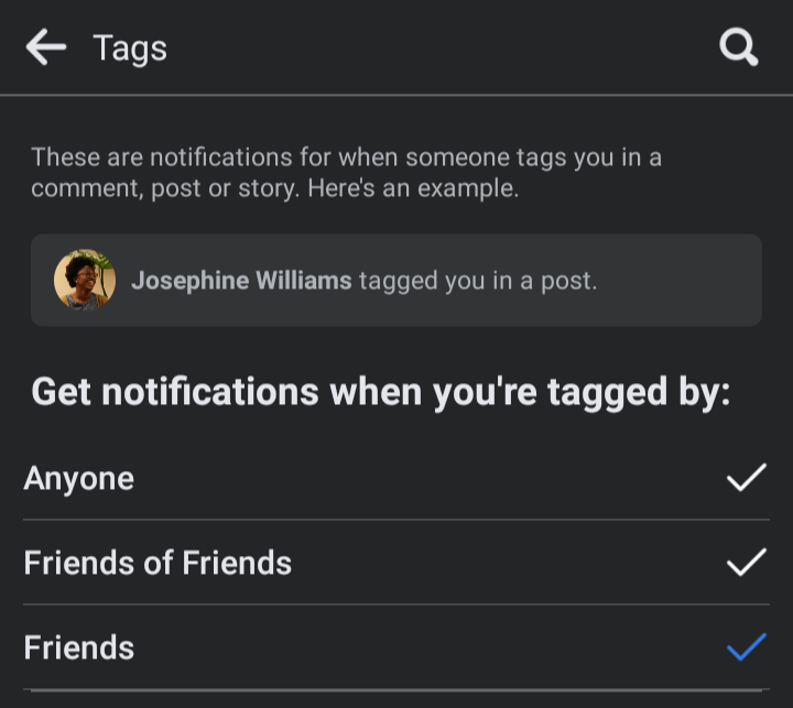 Shows Notifications — Friends selection