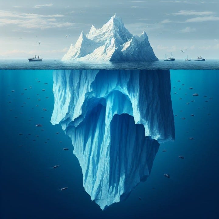 An iceberg shows us that what lies beneath the surface may be more significant than what lies above.