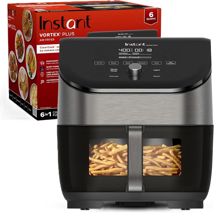 Instant Vortex Plus 6QT Air Fryer with Odor Erase Technology, 6-in-1 Functions that Crisps, Roasts, Broils, Dehydrates, Bakes & Reheats, 100+In-ApP — best non toxic air fryers — walfosbrand.com