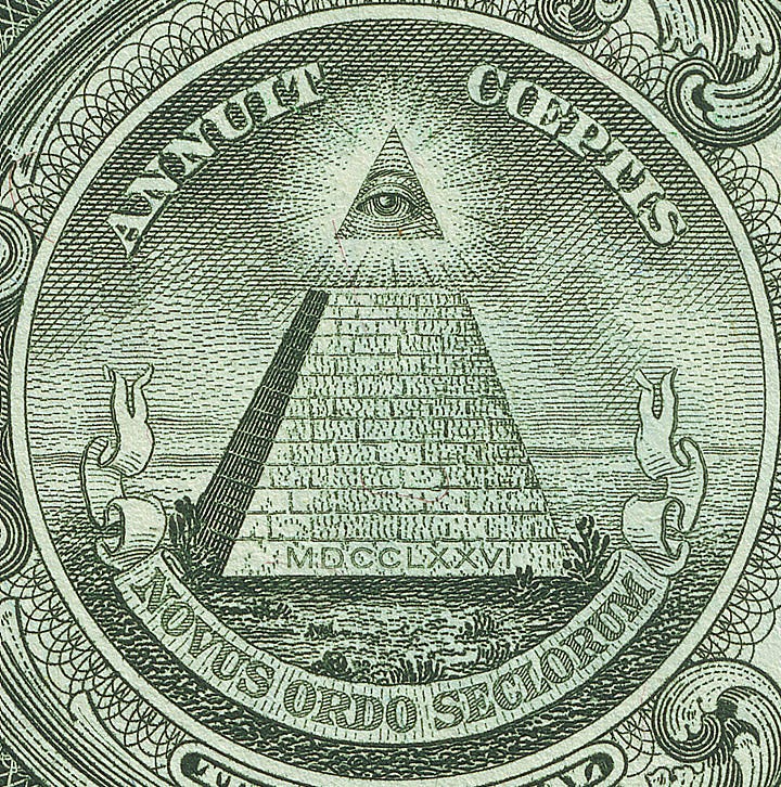 The Eye of Providence, as seen on the US $1 bill, has been perceived by some to be evidence of a conspiracy linking the Founding Fathers of the United States to the Illuminati