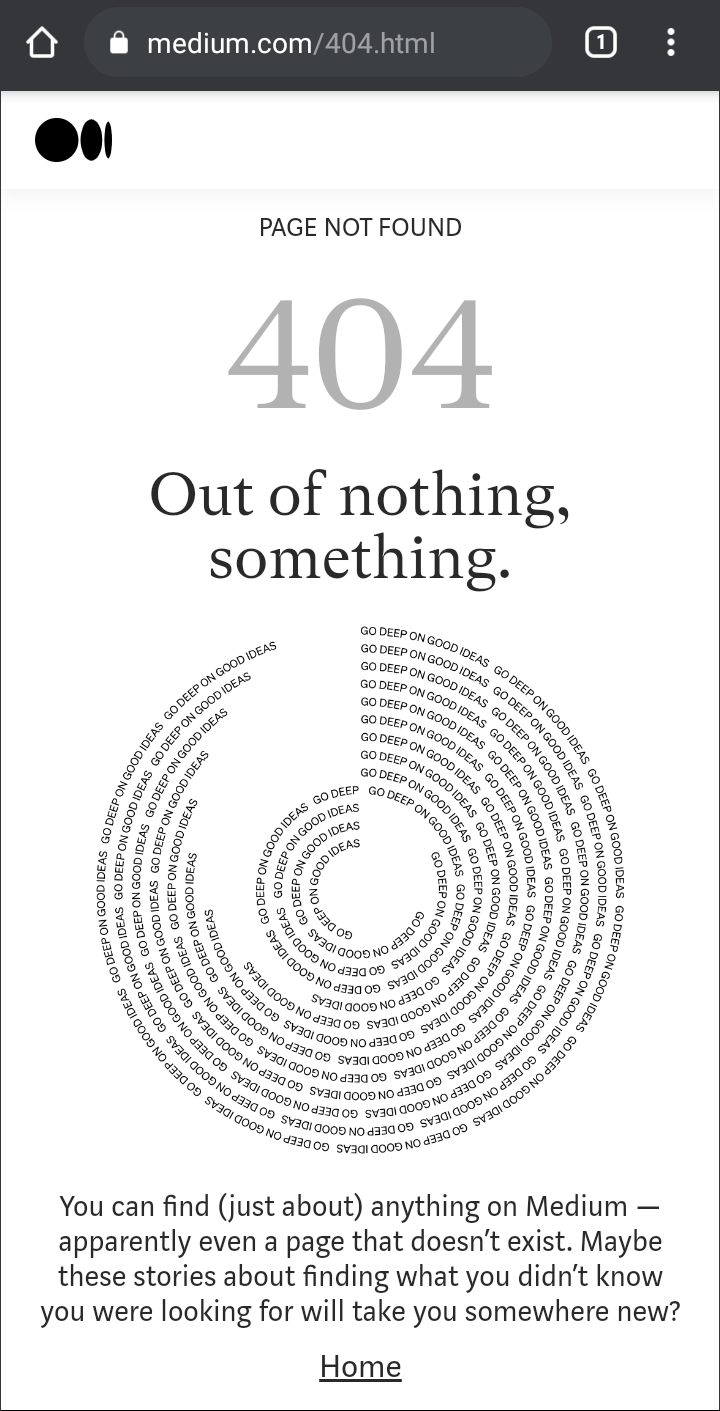 Screen shot of medium.com 404 page