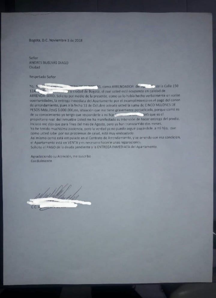 Carta de desalojo
