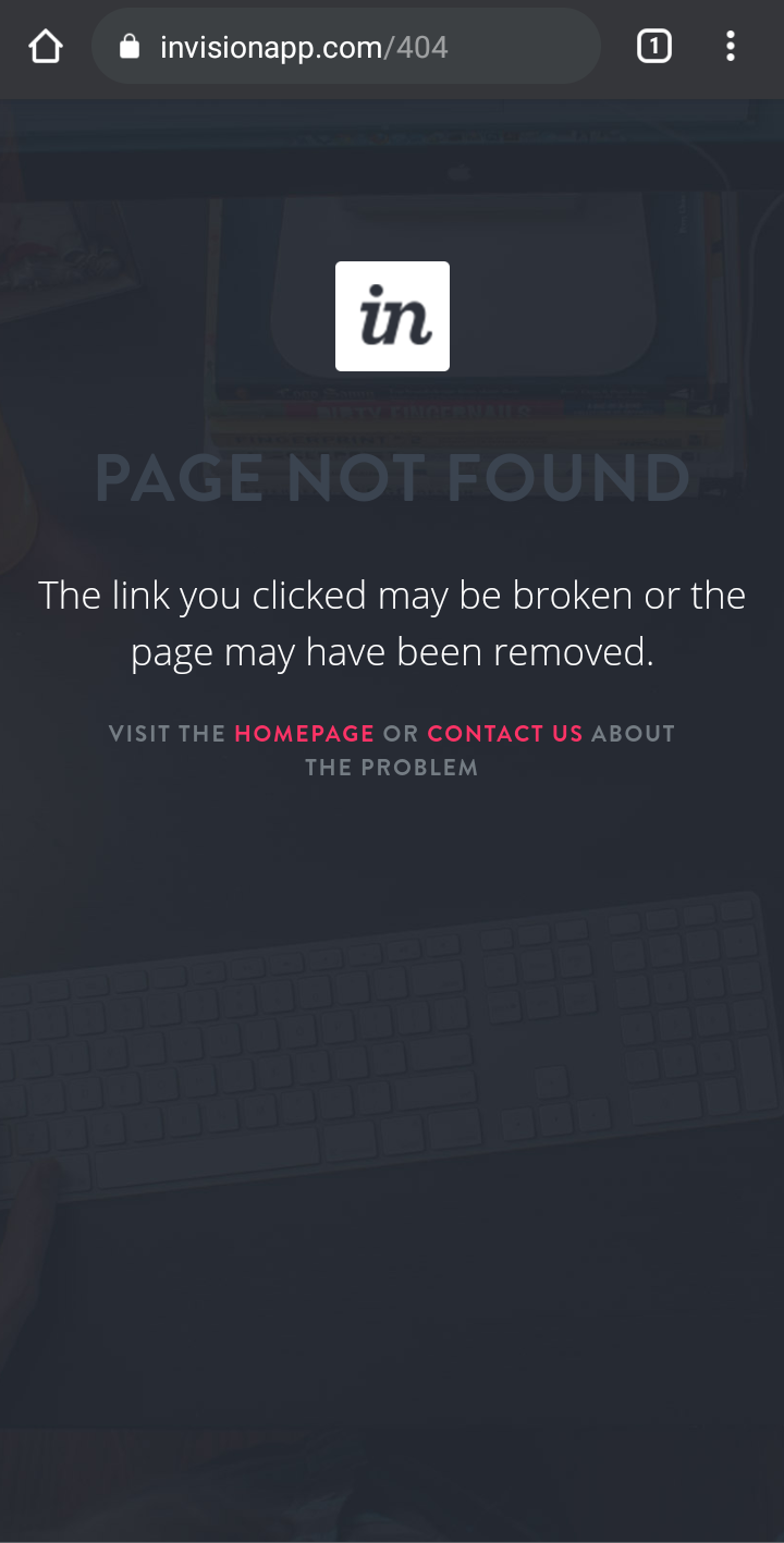 Screen shot of invisionapp.com 404 page