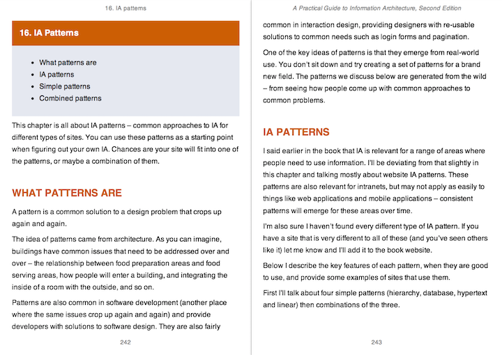 Screen grab from A Practical Guide to IA listing 4 key IA patterns.