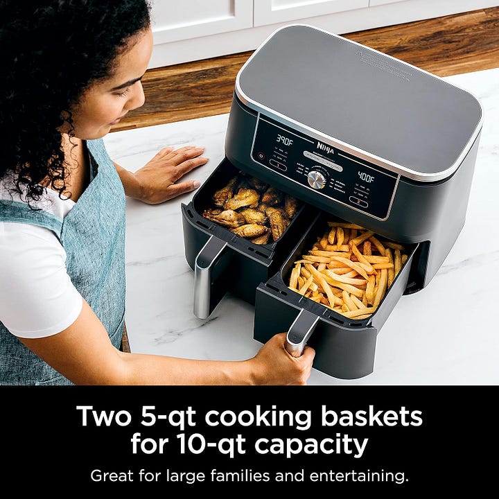 Ninja DZ401 Foodi 10 Quart 6-in-1 DualZone XL 2-Basket Air Fryer with 2 Independent Frying Baskets, Match Cook & Smart Finish to Roast, Broil, Dehydrate — best non toxic air fryers — walfosbrand.com