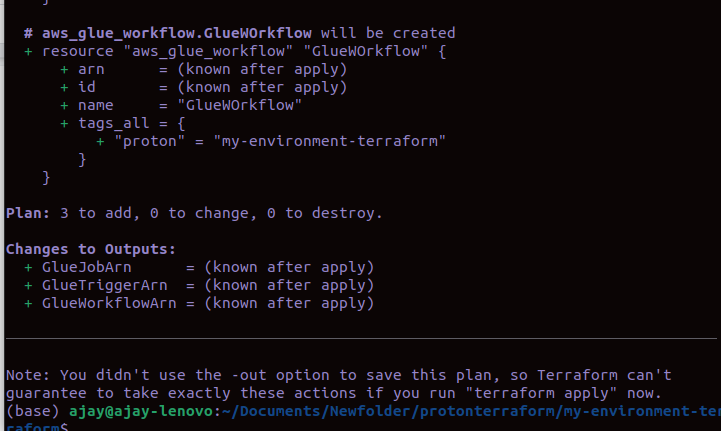 A command line interface with results of terraform plan