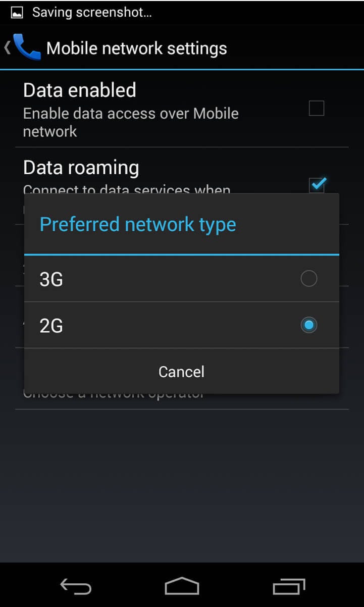 Toggling between 2G and 3G networks on your android phone