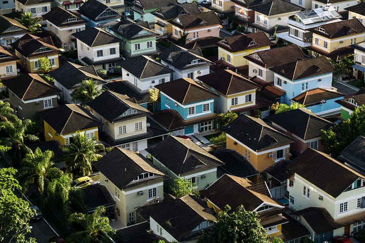 Suburban houses clustered together.