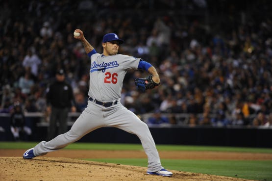 Los Angeles Dodgers Sergio Santos (26) during a game against the