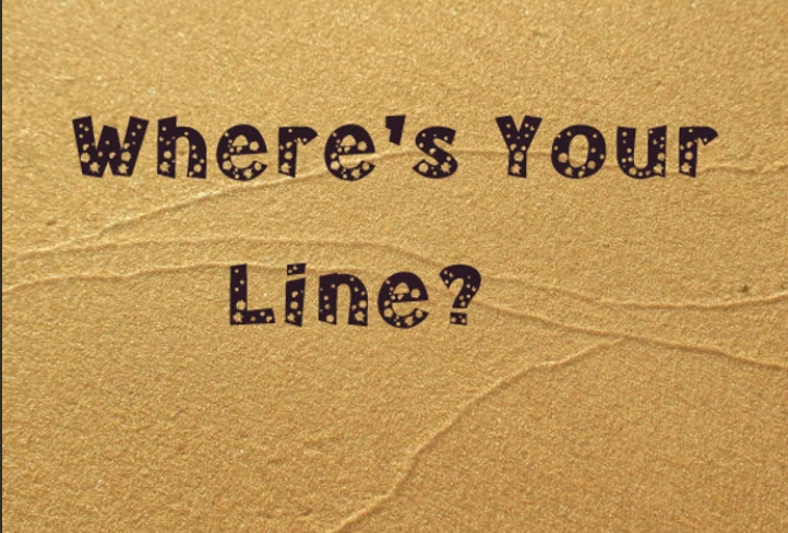 Piece of sandpaper with “where’s your line” printed on it in black.