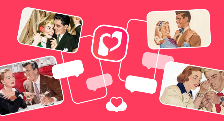 Image featuring various individuals and a heart icon, illustrating the transition of dating apps towards mental health and social connections.