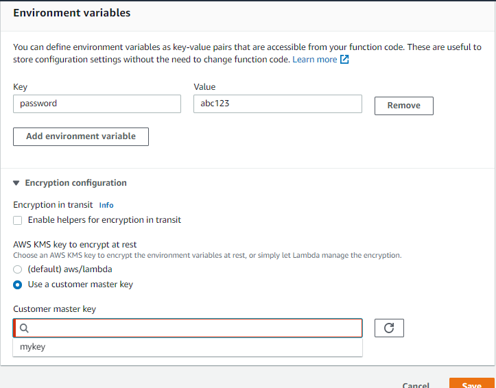 Adding environment variable in Lambda function