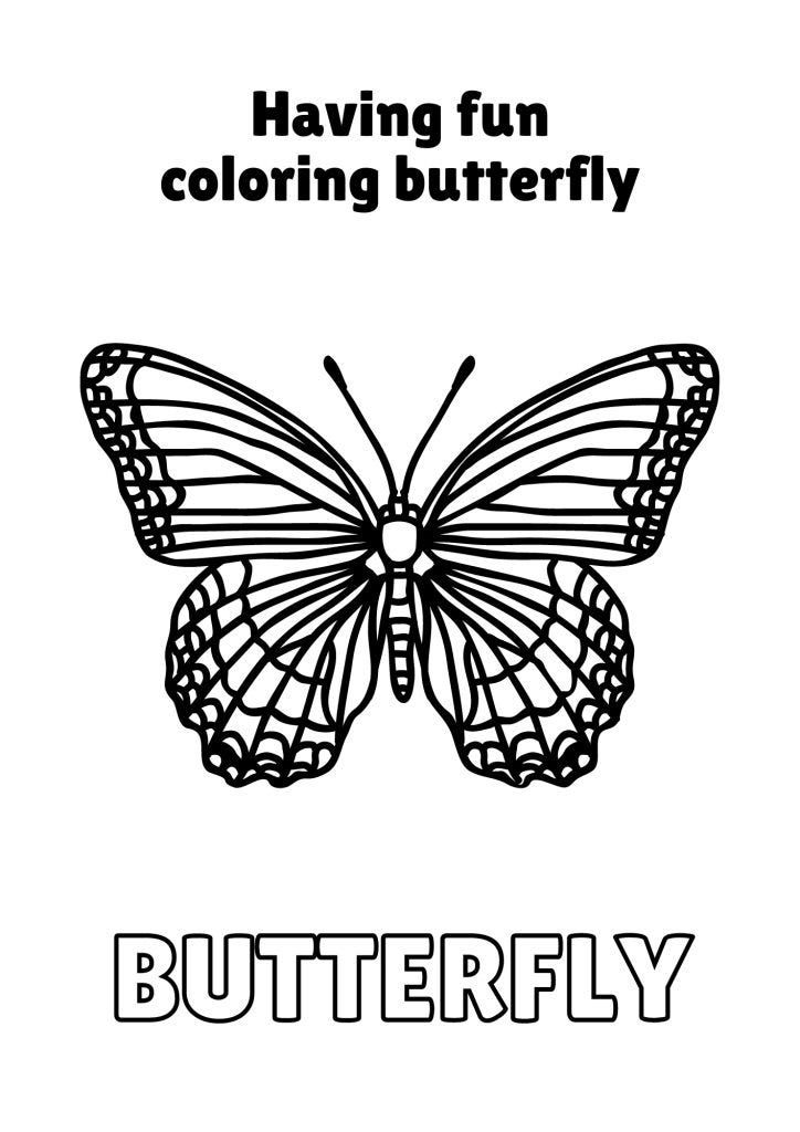 Black and White Playful Coloring Butterfly Worksheet 5