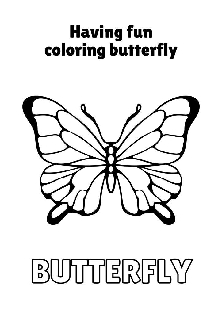 Black and White Playful Coloring Butterfly Worksheet 4