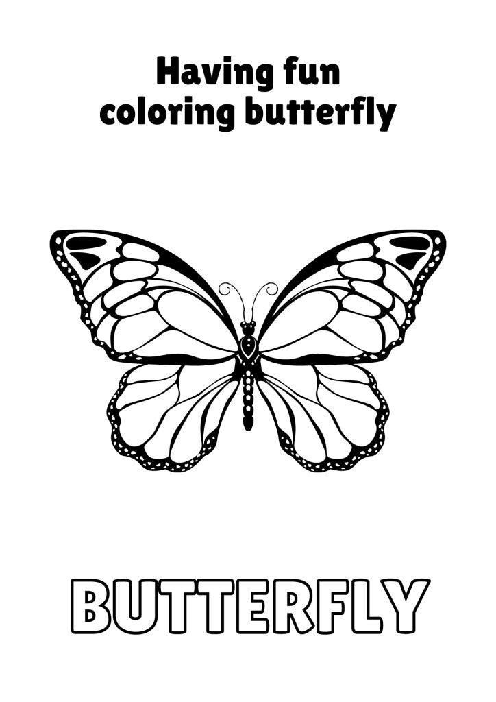 Black and White Playful Coloring Butterfly Worksheet 2