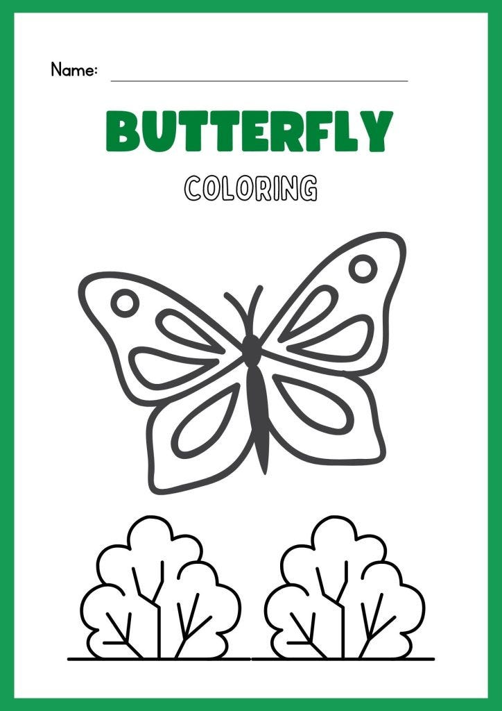 Green and Black Illustrative Science Butterfly Coloring Worksheet 2