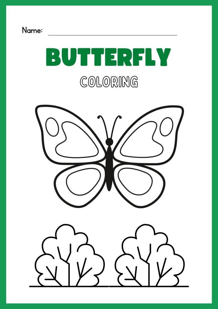 Green and Black Illustrative Science Butterfly Coloring Worksheet 1