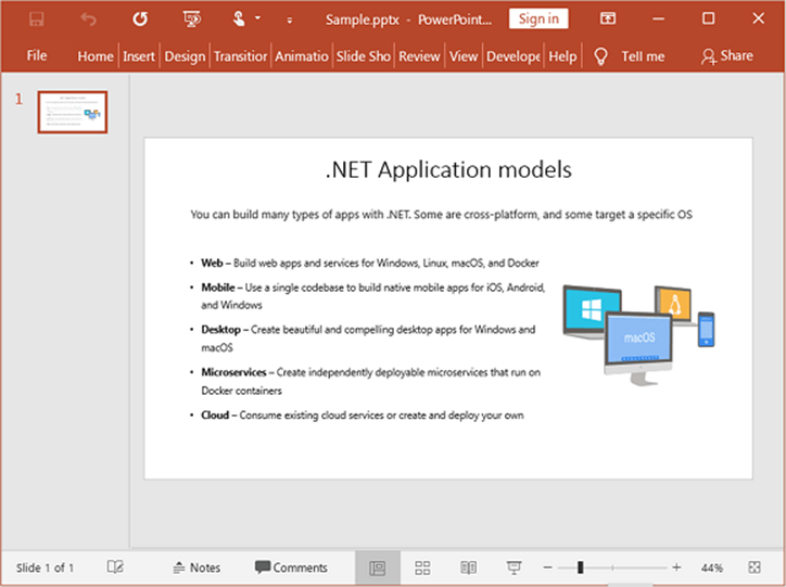 PowerPoint Presentation Created Using WinUI PowerPoint Library