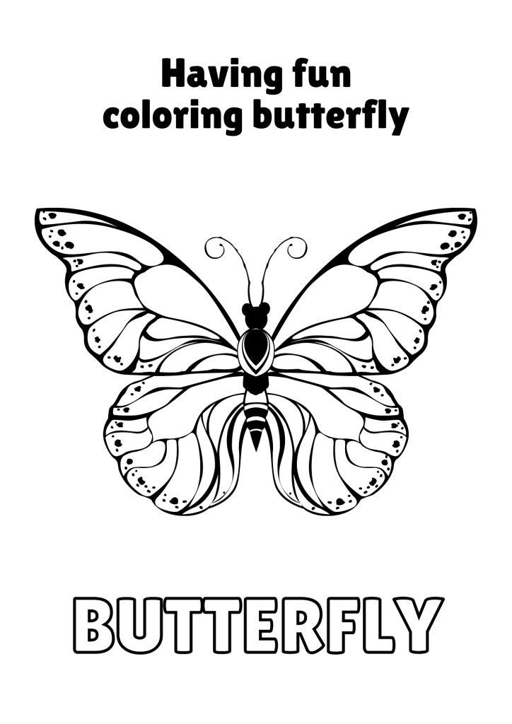 Black and White Playful Coloring Butterfly Worksheet 6