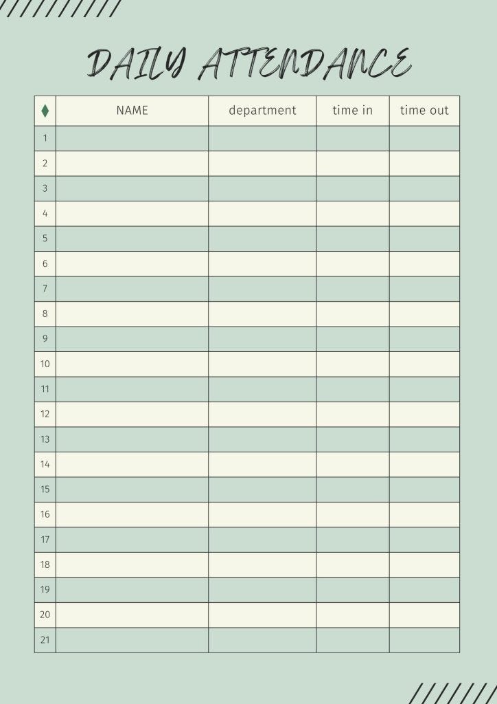 Minimalist Green Beige Daily Attendance Checklist