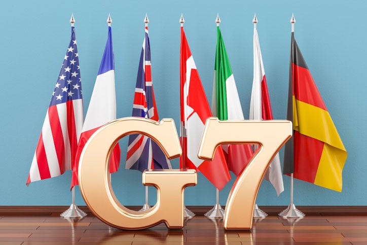 The flags of G7 countries.