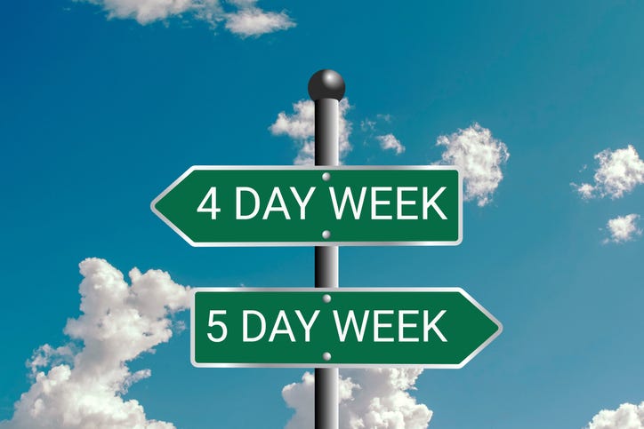 Five-day or Four-day workweek — Traffic sign with text