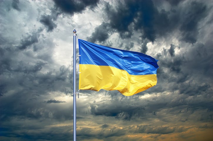 Ukrainian flag in a stormy sky